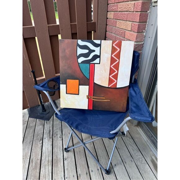 Abstract Geometric painting canvas western cow Leather 20 x 20  Donna Francis Wi - Picture 5 of 16